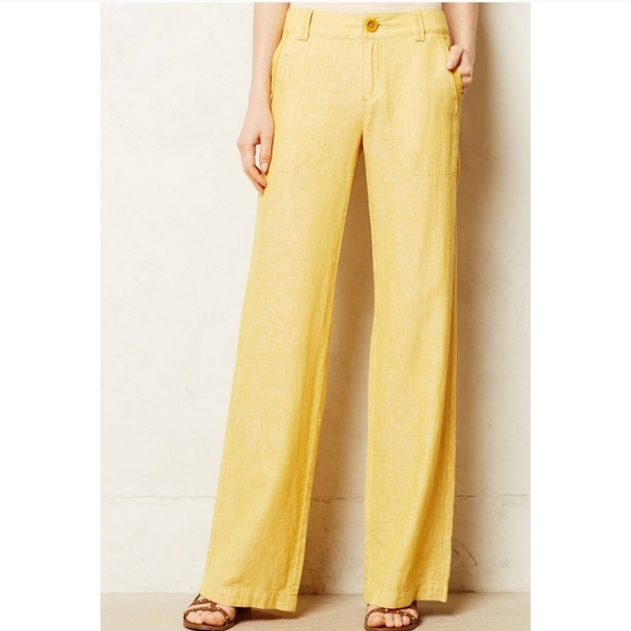 Anthropologie Sunny Yellow Wide-Leg Trousers - Picture 1 of 7